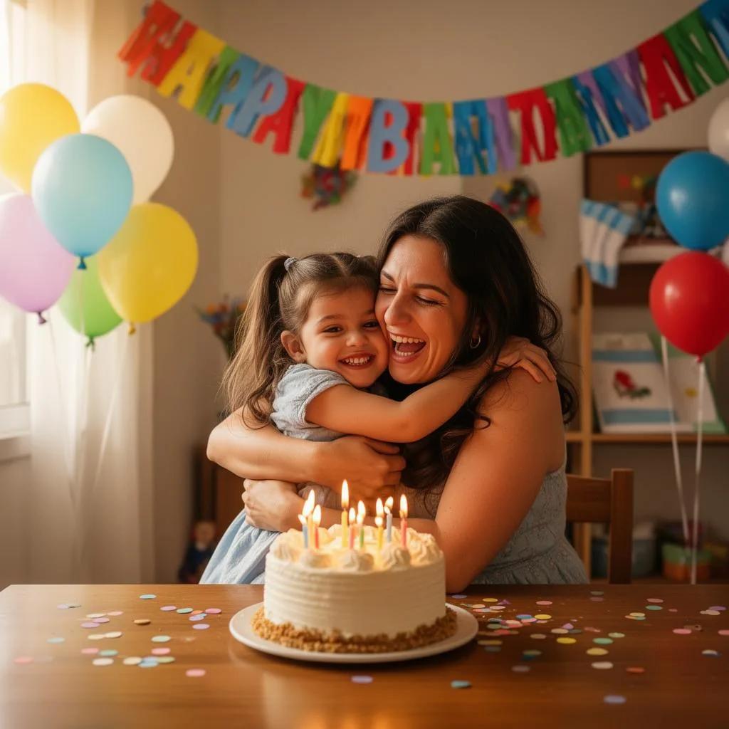 Familia abrazándose y riendo